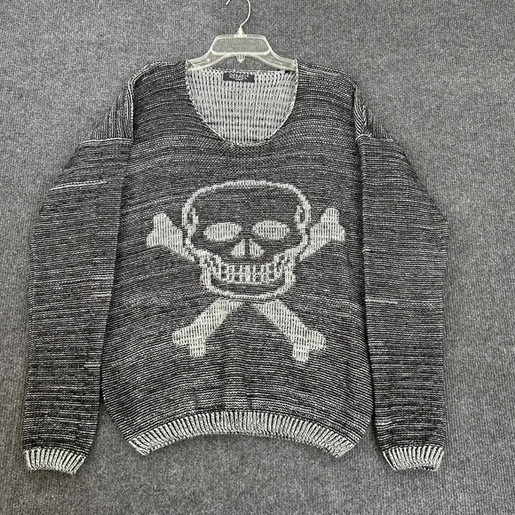 Remel Sweaters - REMEL London Women's Sweater Long Sleeve Skull‎ Crossbones Graphic Black Gray